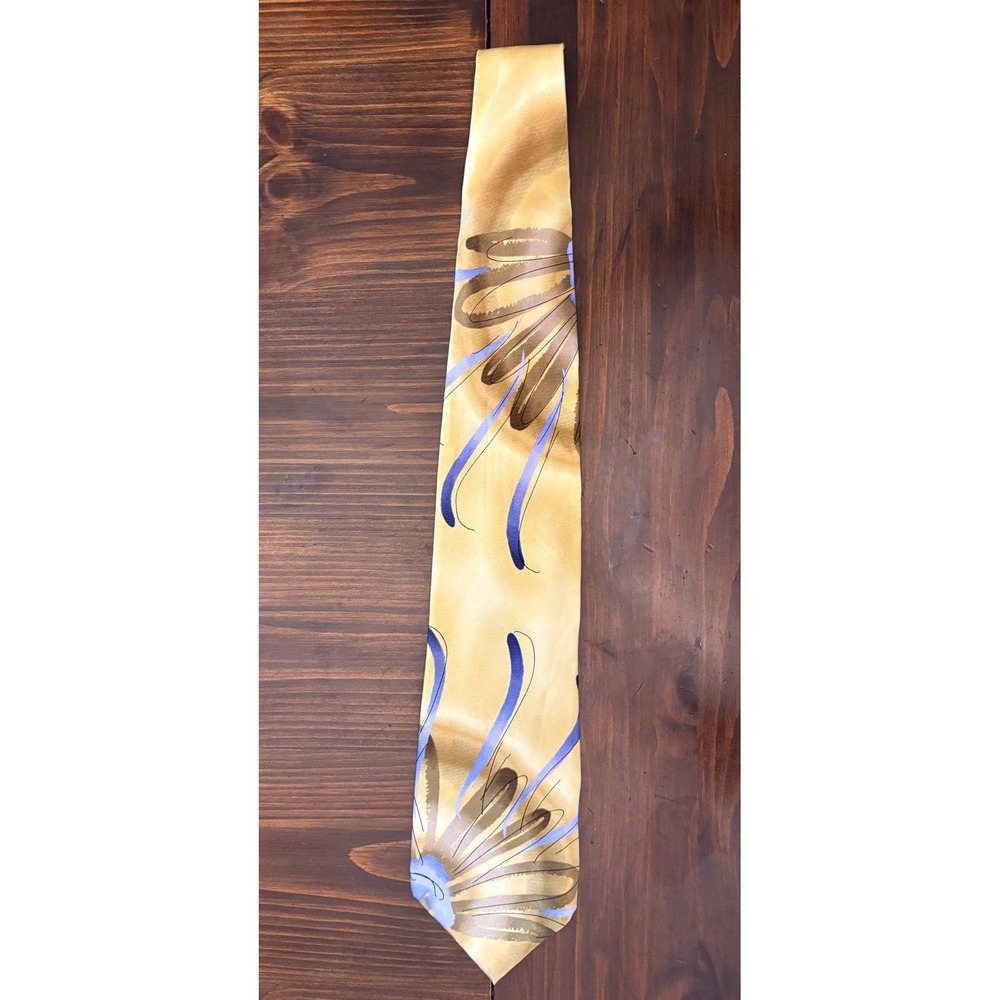 J Garcia Tie Extra Long Banyan Trees Collection 14 Yellow Blue Abstract Floral